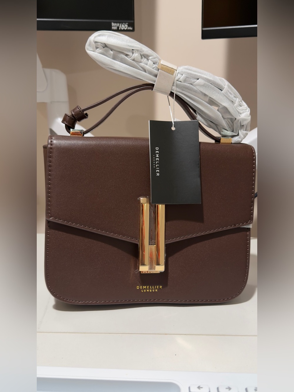 DeMellier Brown Leather Crossbody with Gold Hardware
